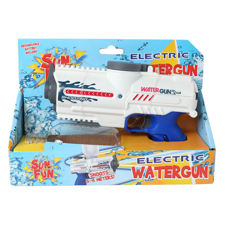 Lobbes waterpistool elektrisch met fles 18cm wit blauw speelgoed sun fun.