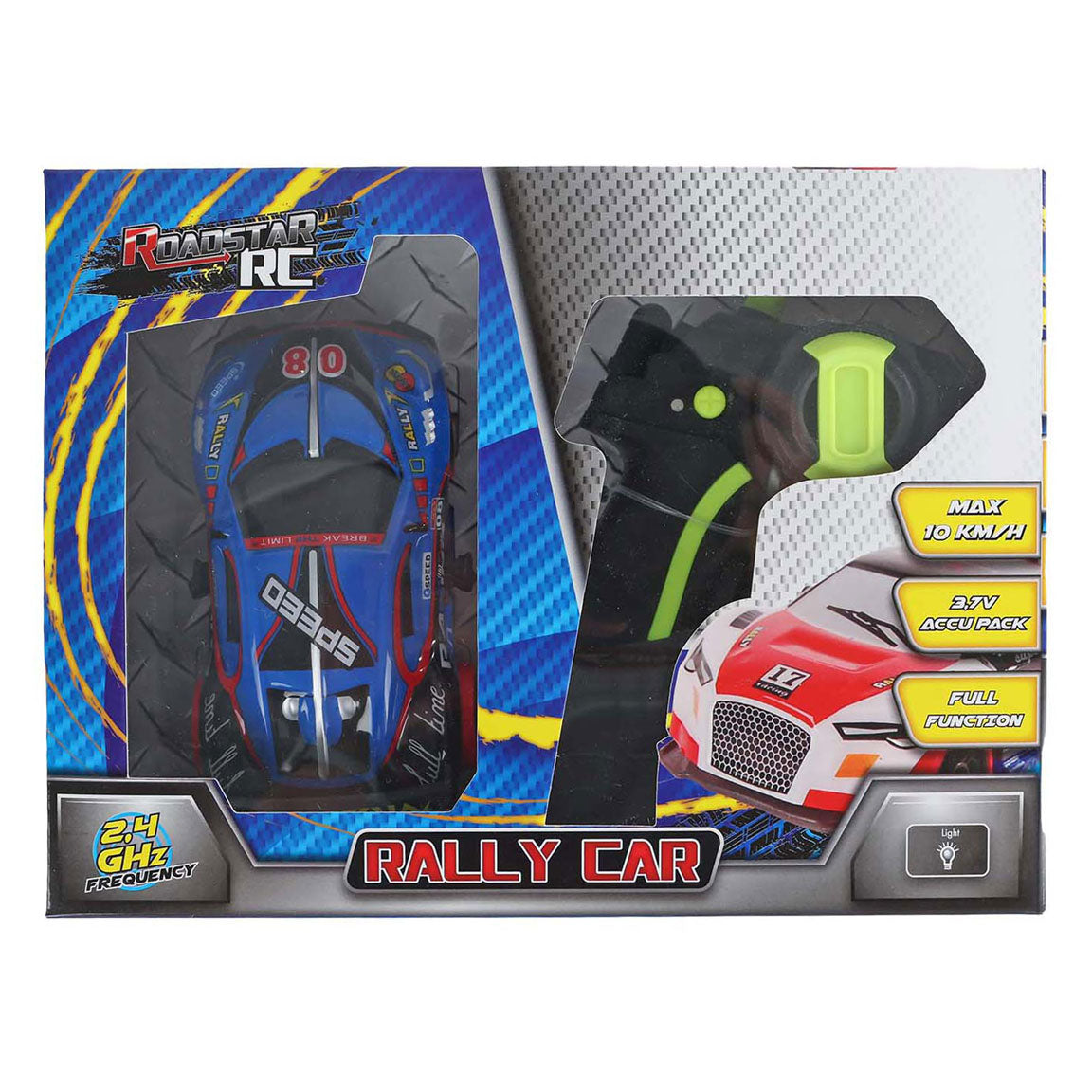 Rc roadstar race auto met licht 2.4ghz 13cm blauw