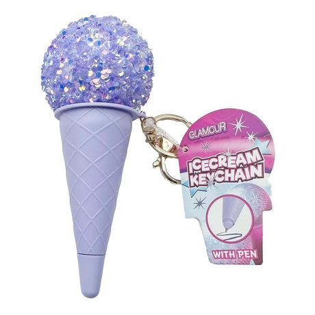 Glamour pen ijsje aan sleutelhanger paars 14cm