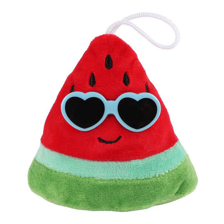 Fluffy menu fruit pluche met zonnebril 4ass 6cm