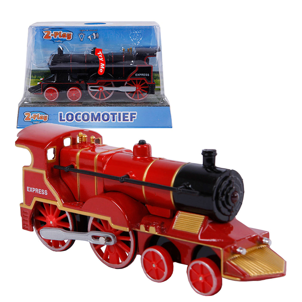 2-play Die-cast locomotive with light and sound, 14 cm