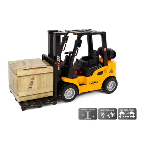 2-play vorkheftruck pull-back 14 cm geel zwart