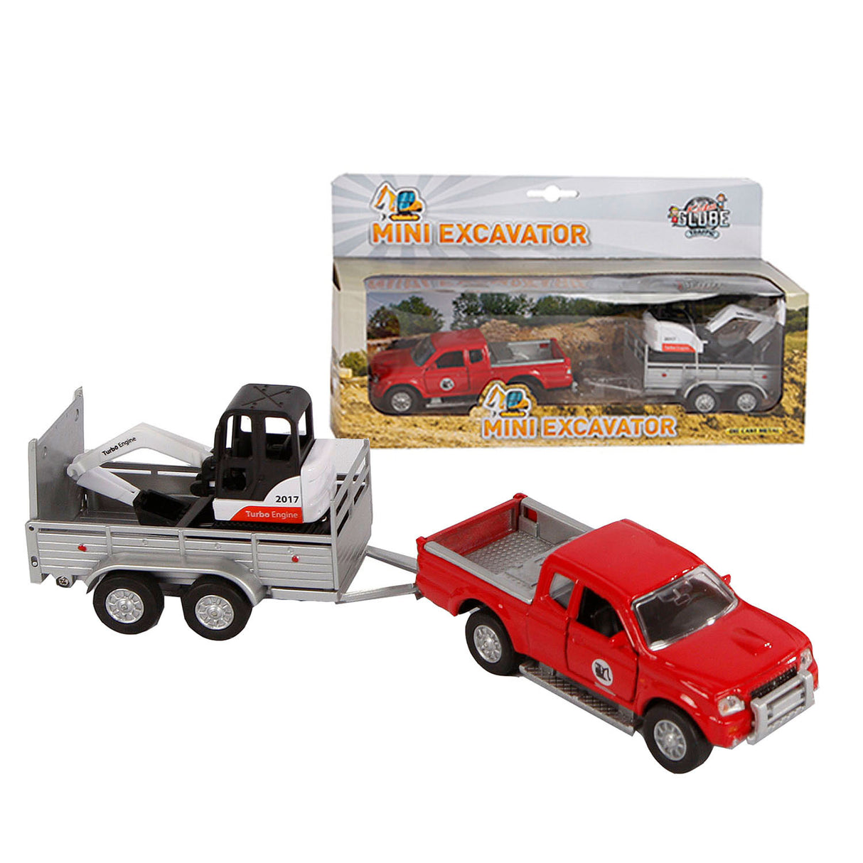 Kids Globe Globe Die-Cast Mitsubishi con mini excavador, 27 cm