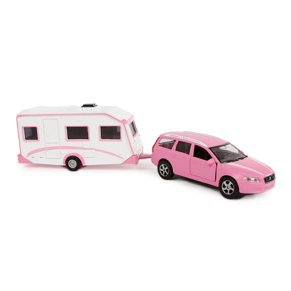 Kids Globe Globe Die Cast Volvo v70 med campingvognrosa, 30 cm