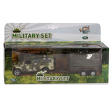 Kids Globe Die Cast Land Rover s armádou přívěsu, 27 cm