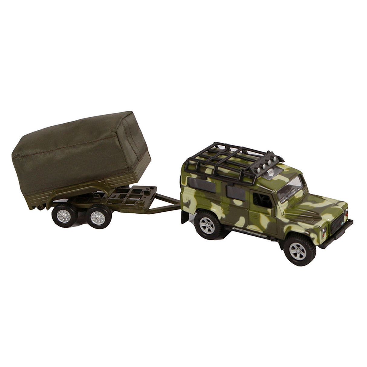 Kids Globe Die-cast Land Rover Met Aanhanger Leger, 27cm