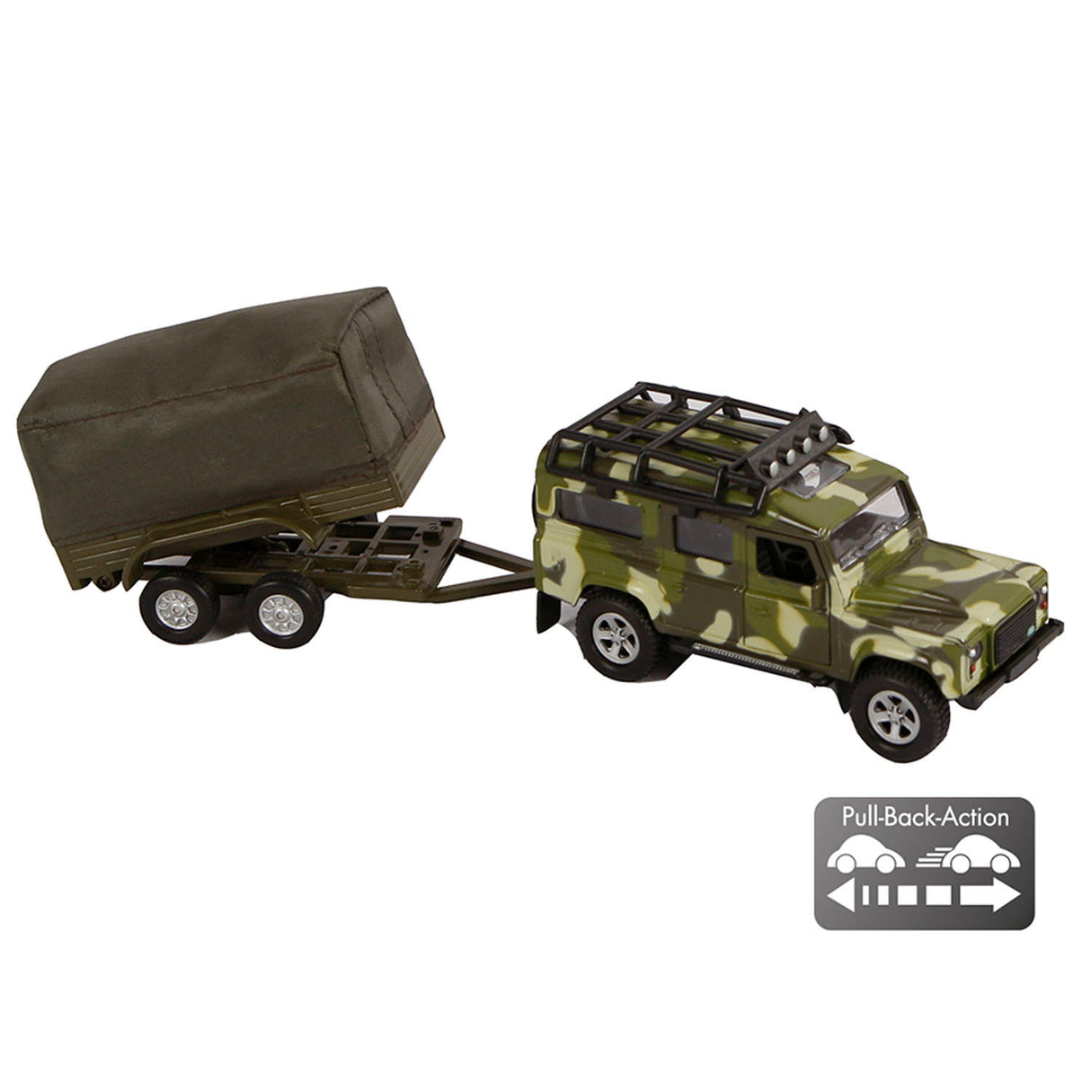 Kids Globe Die Cast Land Rover with trailer army, 27cm