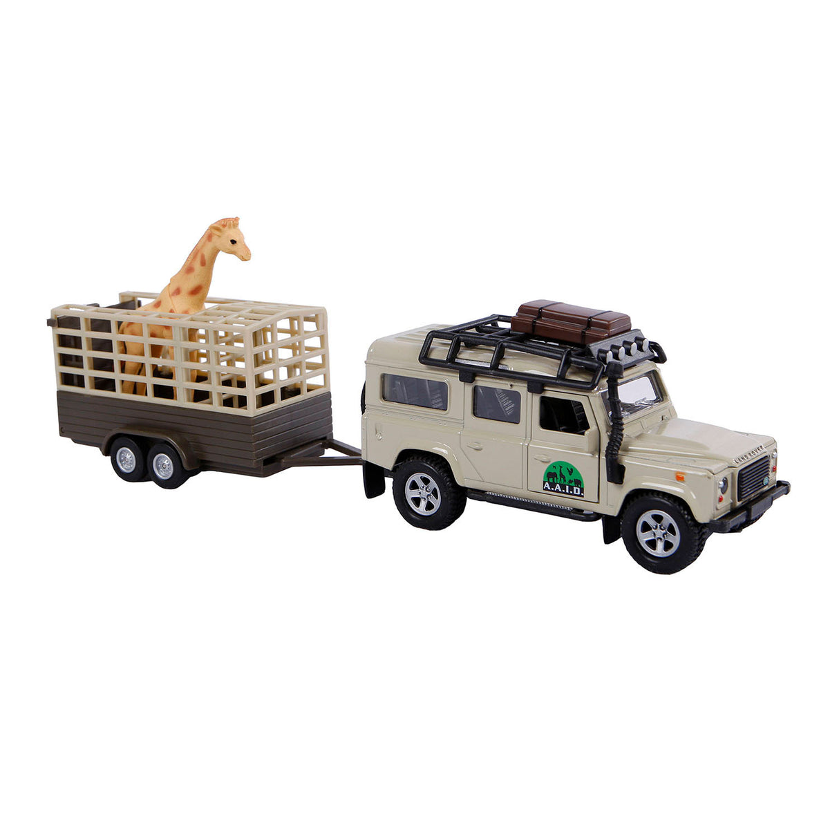 Kids Globe Die Cast Land Rover med giraff-trailer, 29 cm