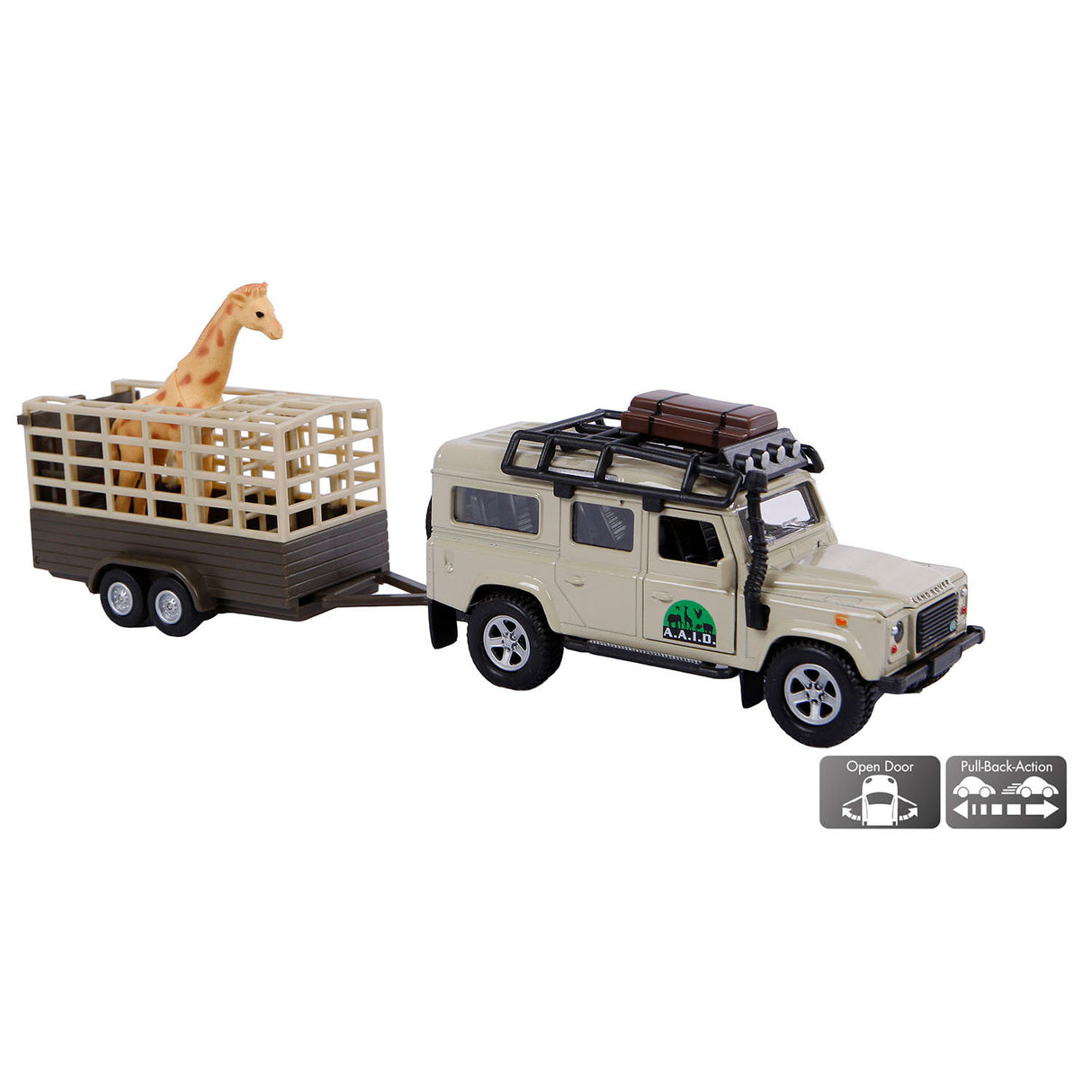 Kids Globe Die Cast Land Rover z Giraffe-Trailer, 29 cm