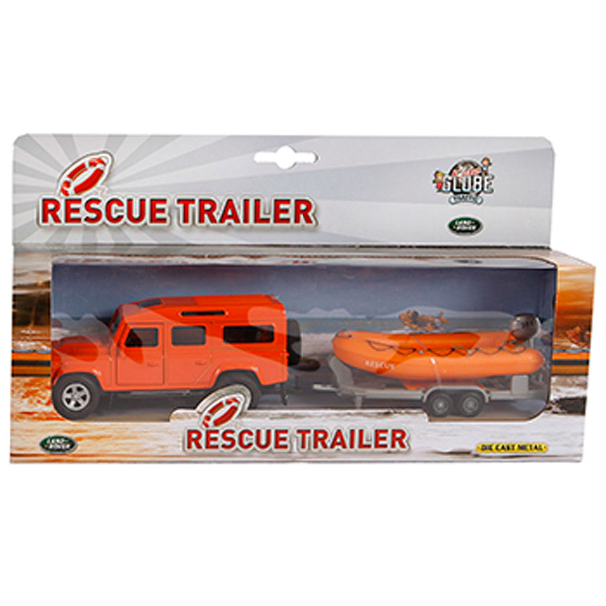 Kids Globe Die Cast Land Rover with lifeboat, 27cm