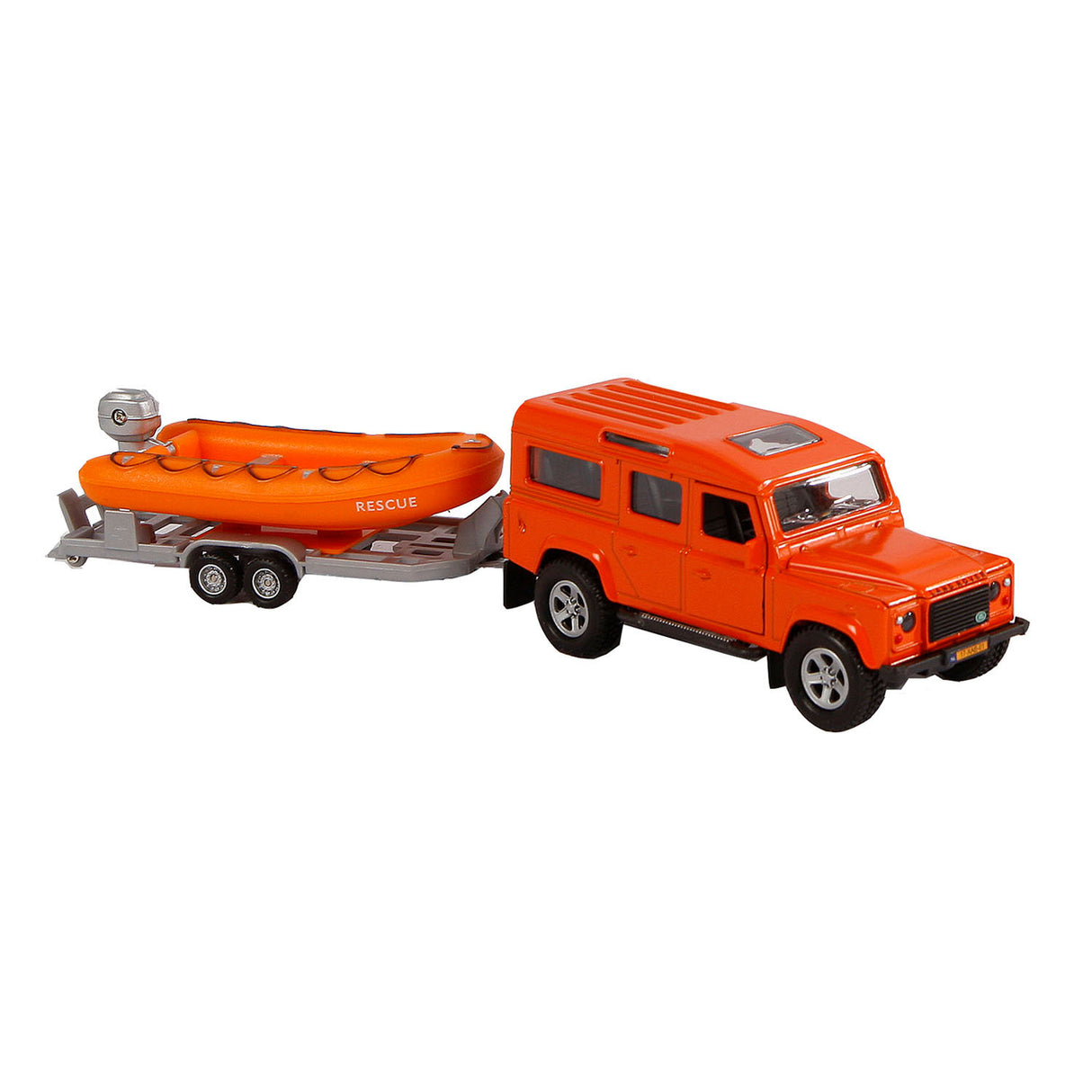 Kids Globe Die Cast Land Rover mit Rettungsboot, 27 cm