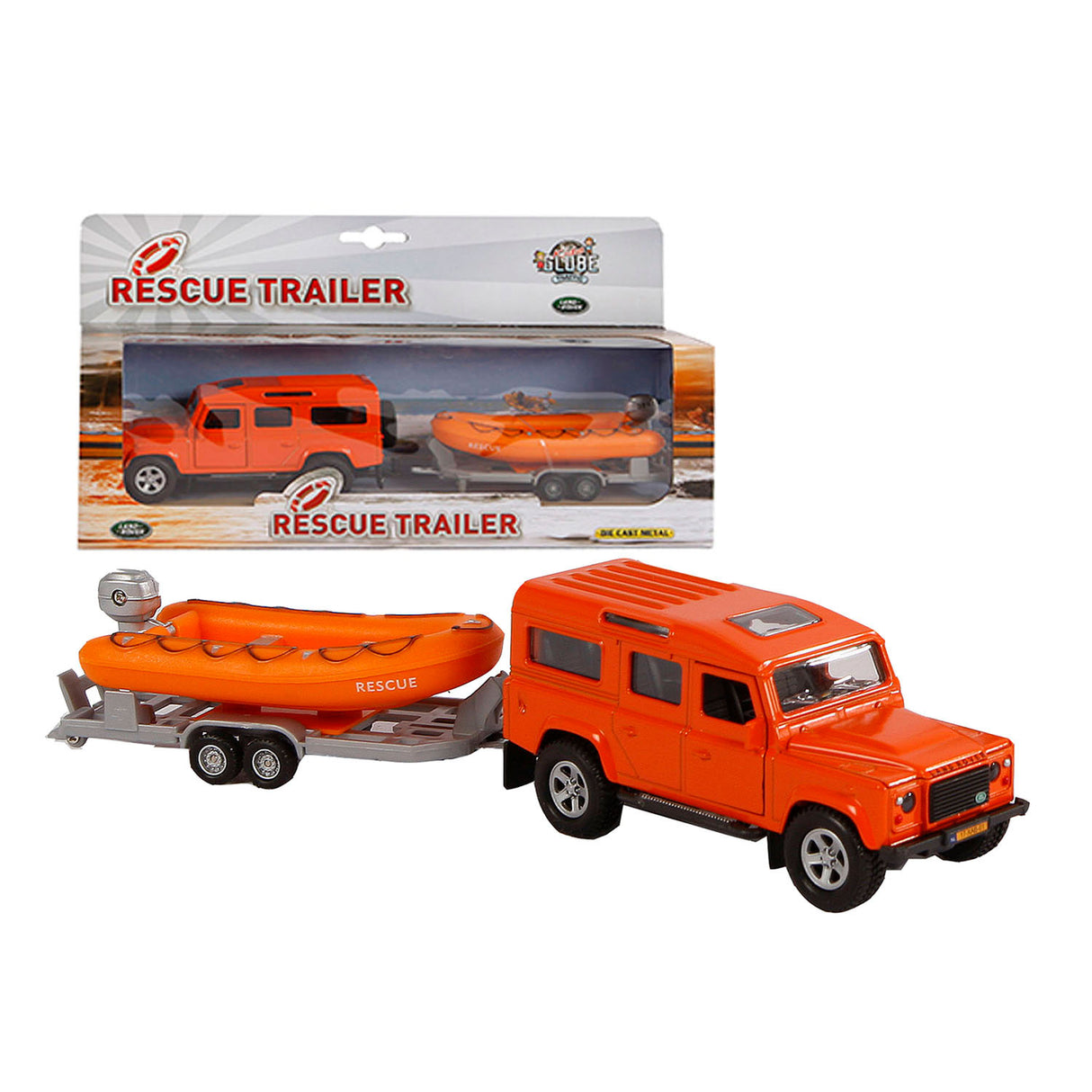 Kids Globe Die Cast Land Rover with lifeboat, 27cm