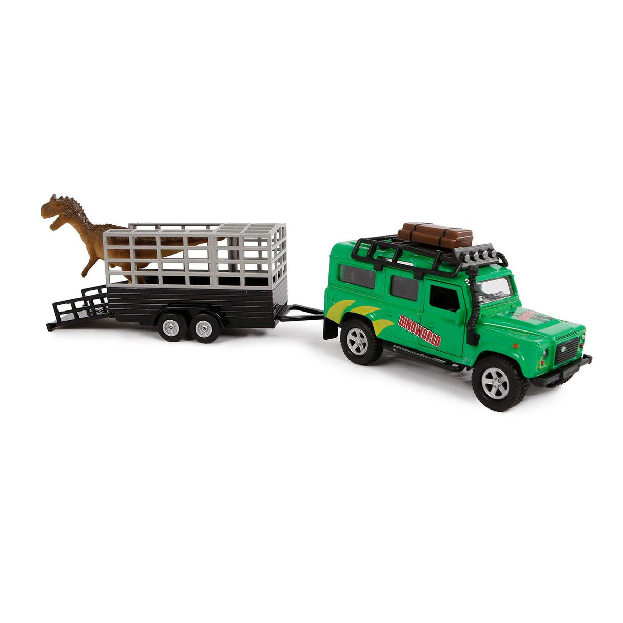 Kids Globe Die Cast Land Rover z Dino-Trailler, 29 cm