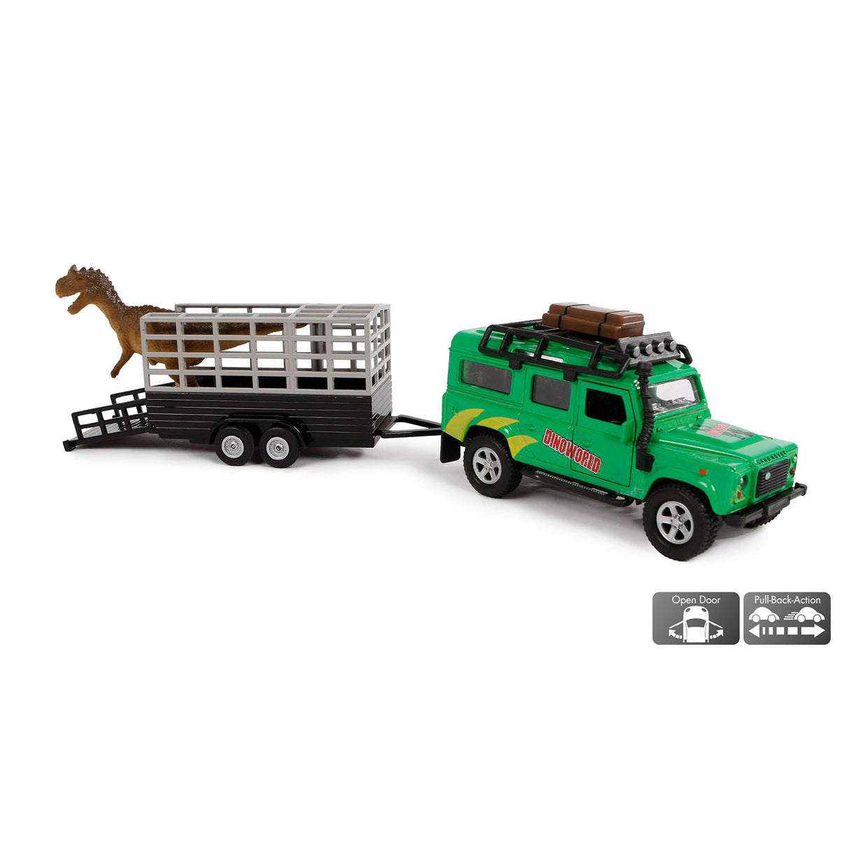 Kids Globe Die Cast Land Rover med Dino-Trailer, 29 cm