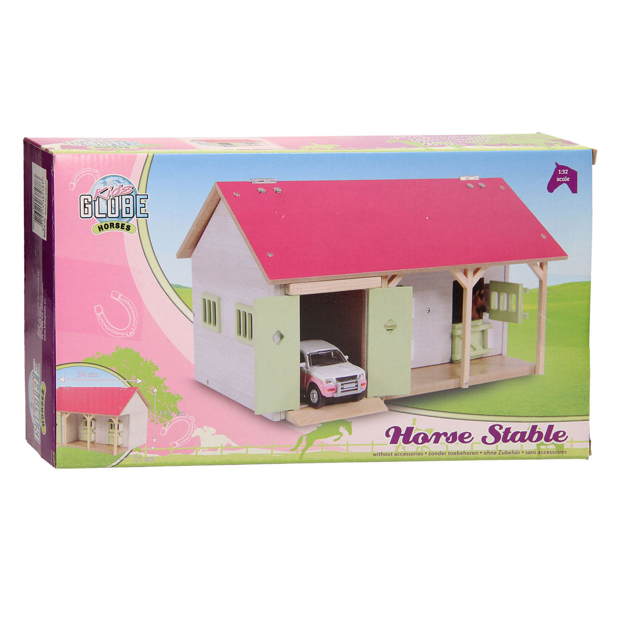 Kids Globe Globe Horse Stable Pink con 2 scatole e archiviazione 1:32