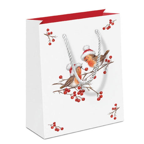 Ambiente geschenktas christmas robins white