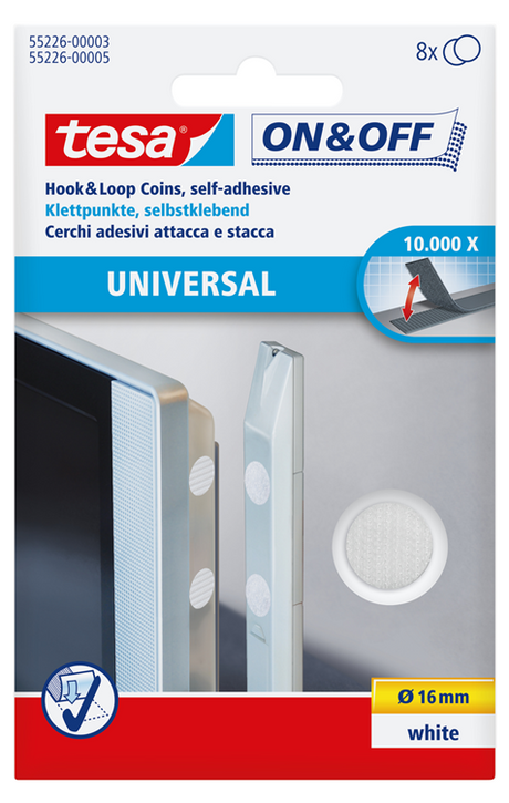 Tesa 1070685 - on off klittenband rondjes (ø) 16mm wit 8 stuks | 12 stuks