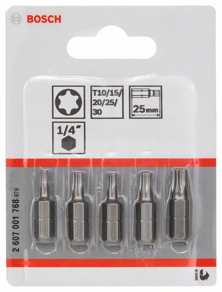 Bosch accessoires 5-delige bitset extra hard (torx®) t 10; t 15; t 20; t 25; t 30; 25 mm - 2607001768