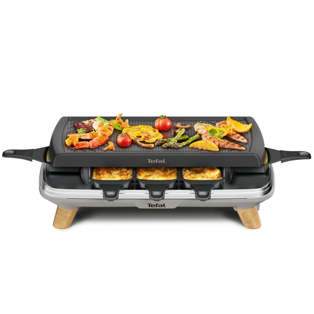 Tefal Tefal RE610D 3in1 8-Persoons Raclette Zwart RVS Hout