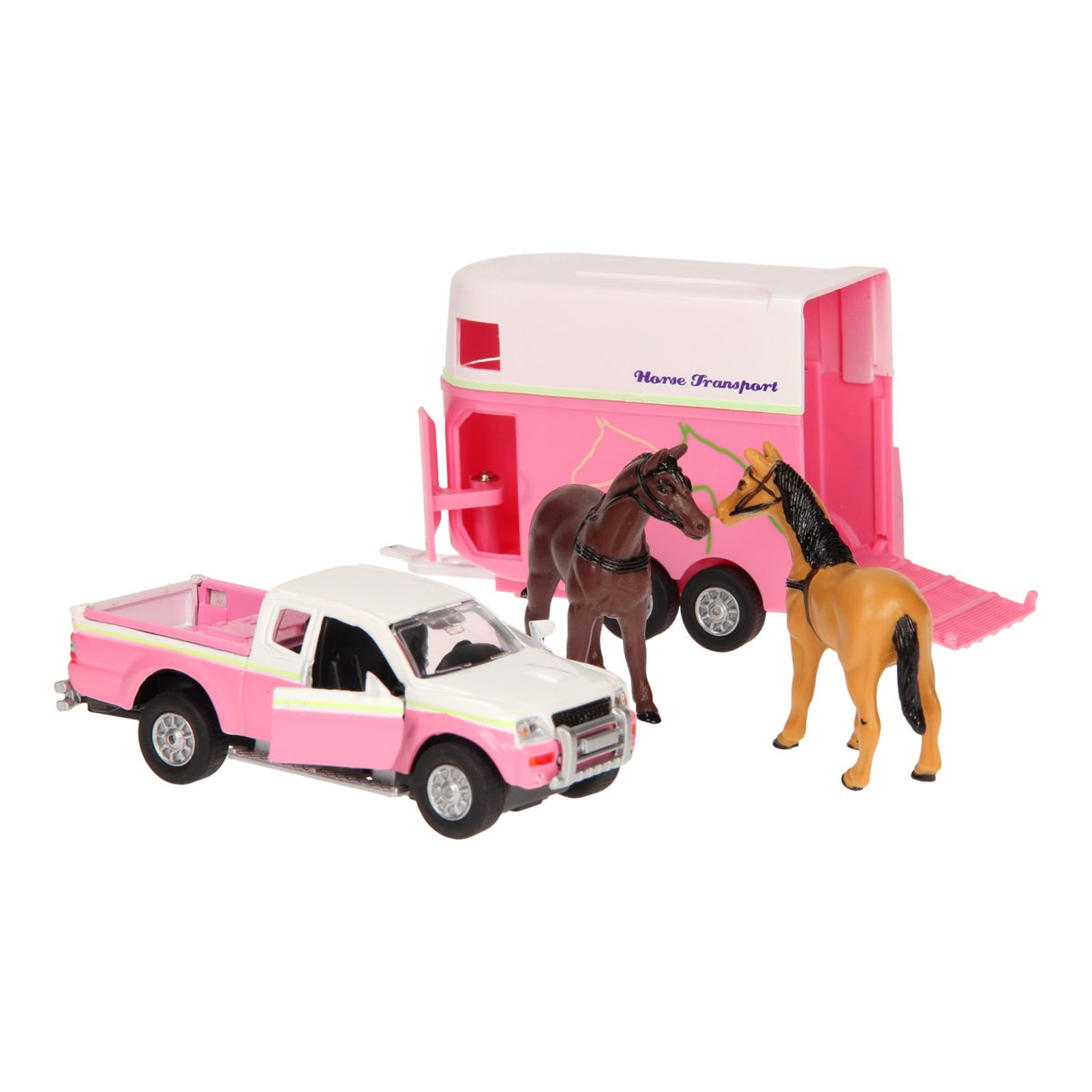 Kids Globe Die Cast Car With Horse Trailer Pink, 1:32