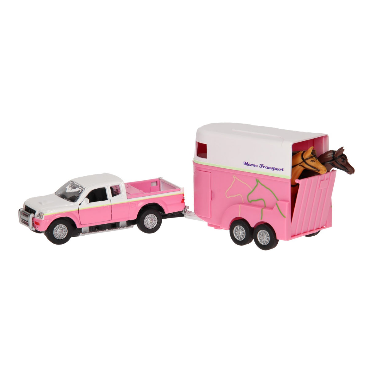 Kids Globe Die Cast Car With Horse Trailer Pink, 1:32