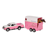 Kids Globe Die Die Cast Car avec une remorque de cheval rose, 1:32