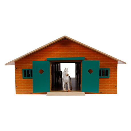 Kids globe paardenstal hout met 9 paardenboxen 1:32