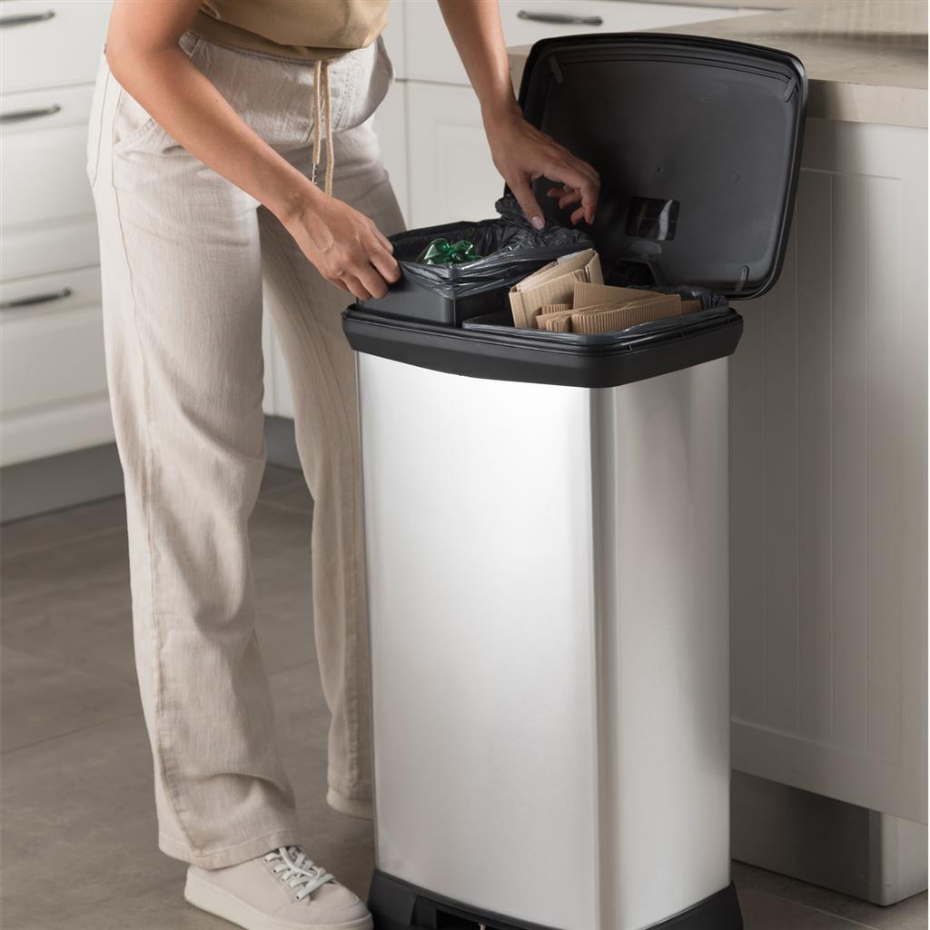 Curver Decobin Duo Pedal Bin 23L+23L Silver Metallic