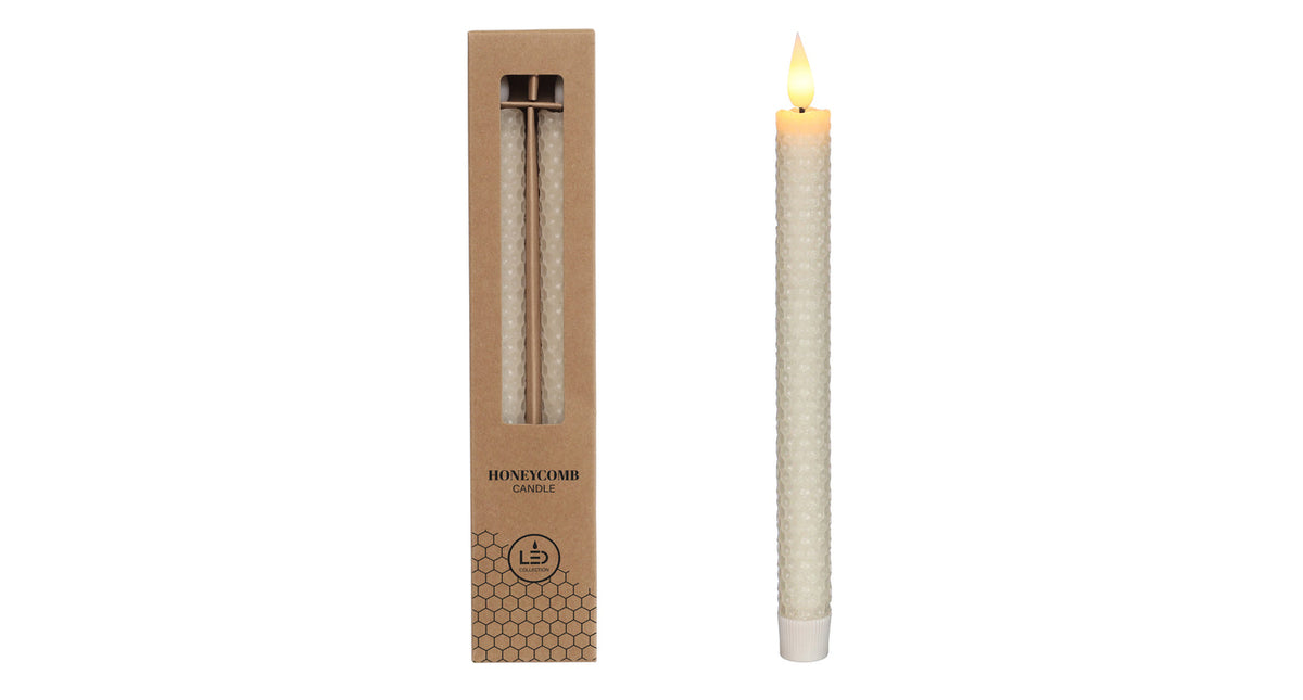 Led honeycomb candle set 2 ø2.2 h. 25cm creme