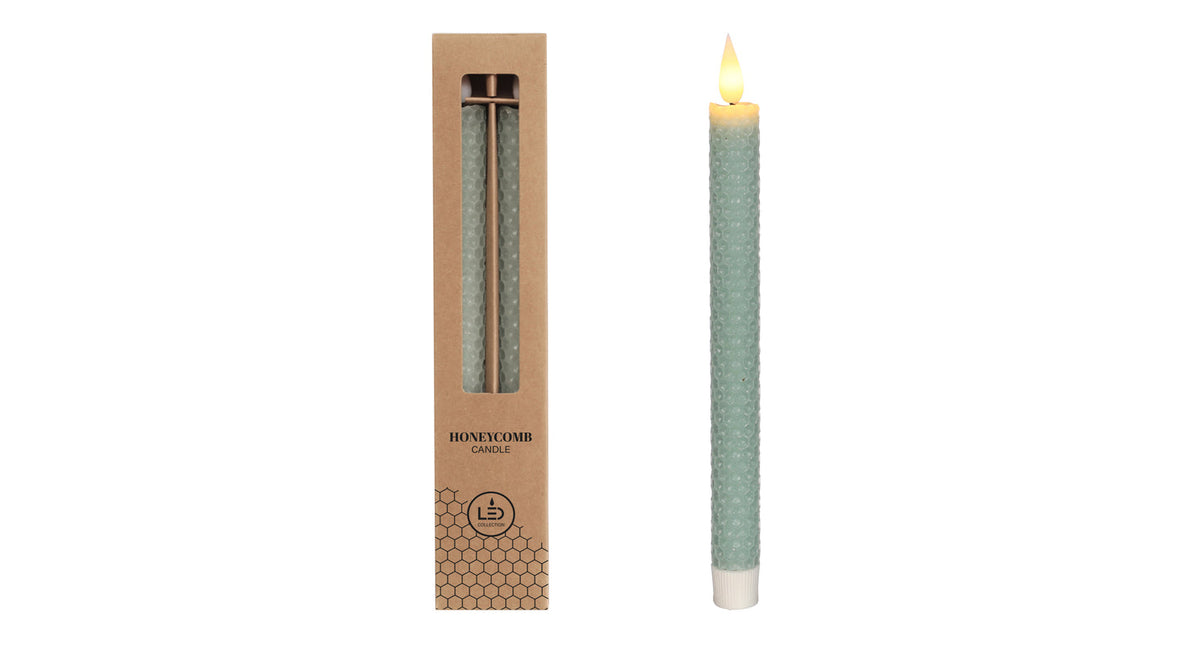 Led honeycomb kaars set 2 ø2.2 h. 25cm eucalyptus groen