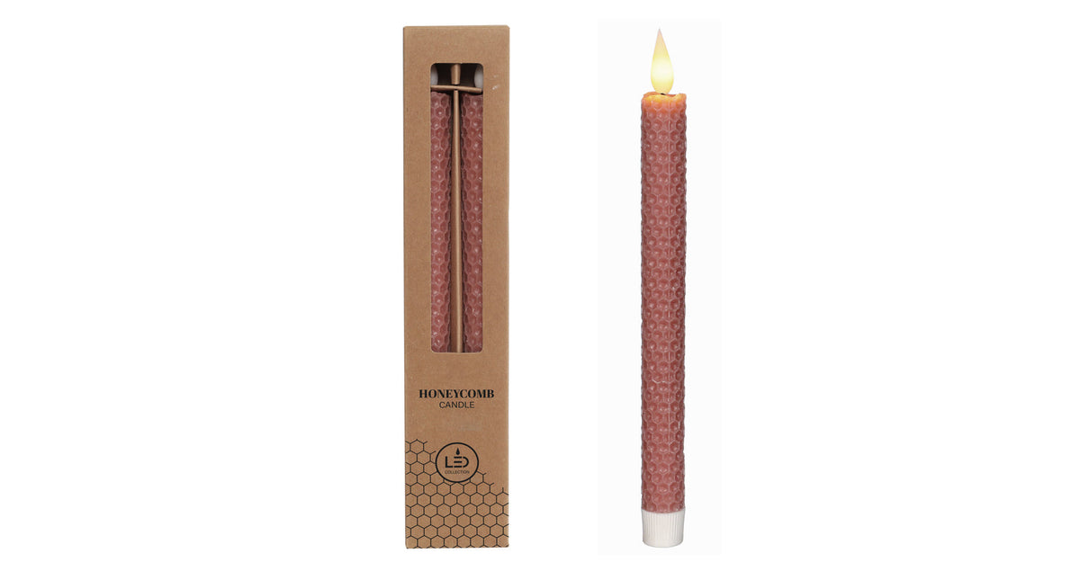 Led honeycomb kaars set 2 ø2.2 h. 25cm mauve
