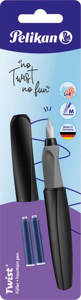 Pelikan twist - vulpen - black m + 2x standaard inktpatroon