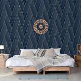 Hollandske Wallcoverings Dutch Wallcoverings Tapet Geometrisk blå og guldfarvet