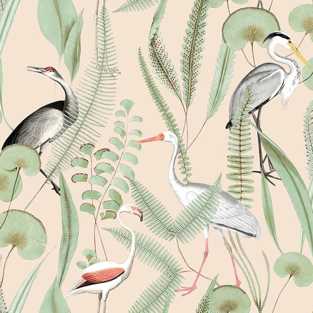 Dutch wallcoverings behang flamingo crème- en mintkleurig