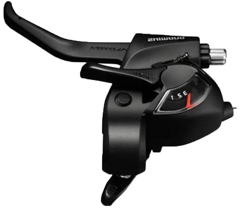 Verestelador de Shimano (izquierda) con palanca de freno 3 velocidades Tourney ST-TX800 2-Hinters Negro