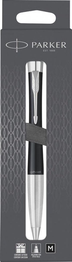 Parker urban twist balpen | matzwart en chroom | medium penpunt met blauwe inkt