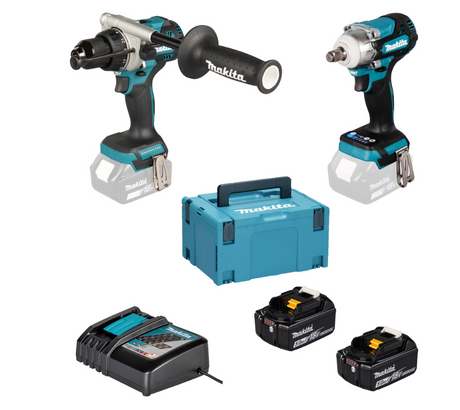 Makita dlx2590tj 18v combiset dhp492 (klop)boor- schroefmachine + dtw300 slagmoersleutel (2x 5.0ah accu en lader) in mbox - dlx2590tj