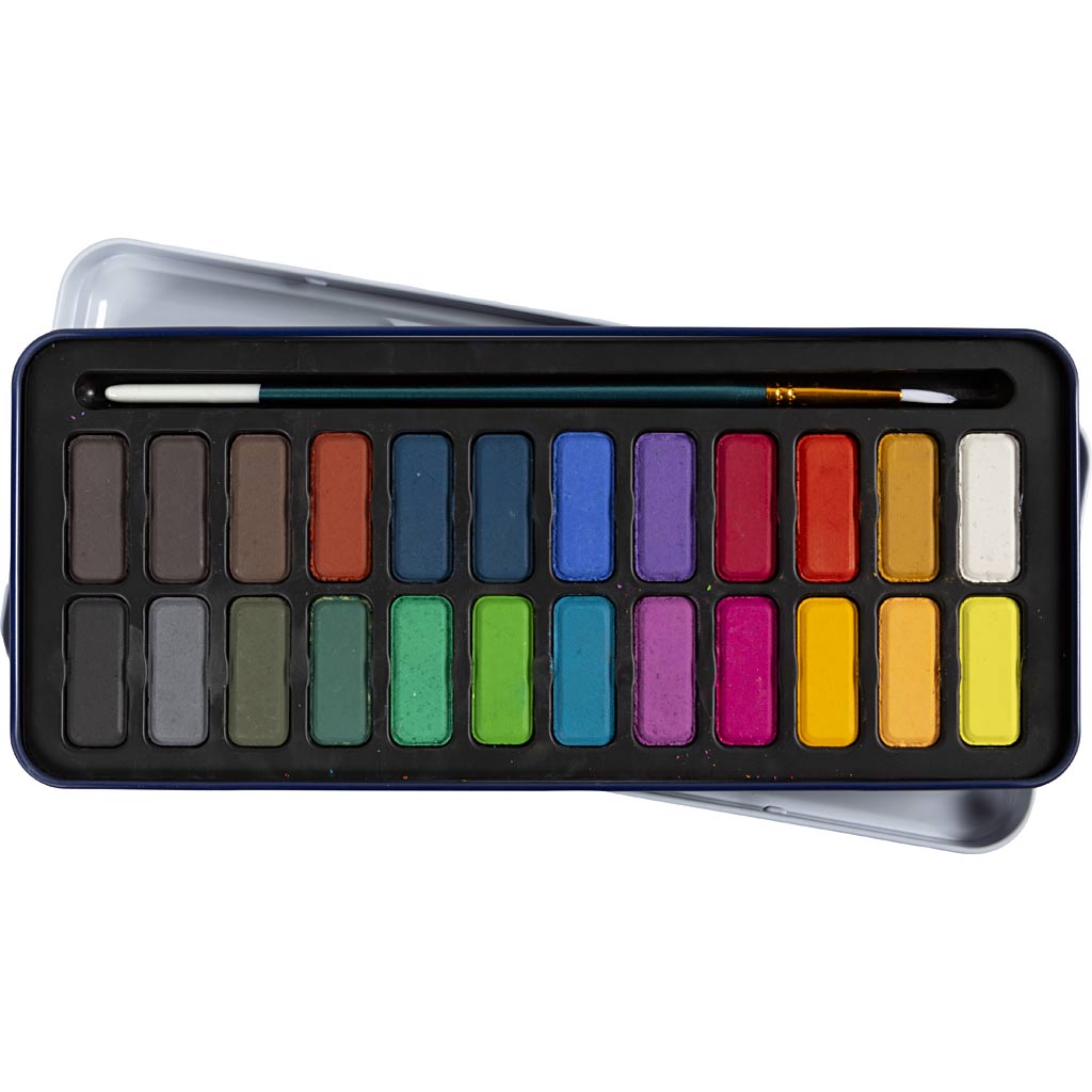 Colortime waterverfset - palet met 24 kleuren en kwast