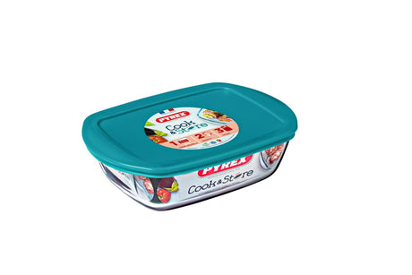 Pyrex cook store schaal rechthoek - inclusief deksel - borosilicaatglas - 400 ml - transparant