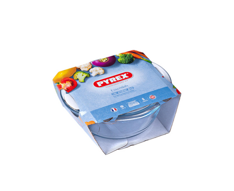 Pyrex ovenschaal - braadslede - 1+ 0.4 liter - rond - met deksel - glas - 21 x 18 x 10 cm