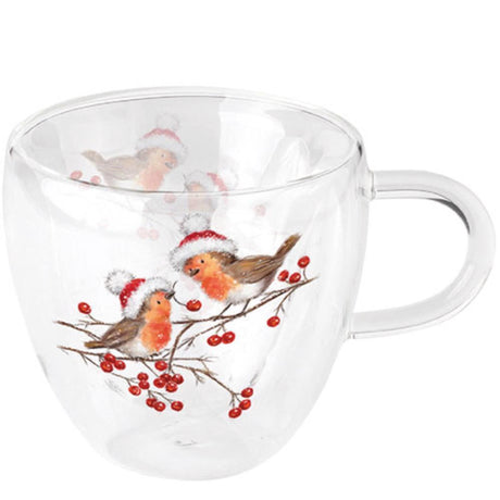 Ambiente dubbelwandig glas 0,2l christmas robins white