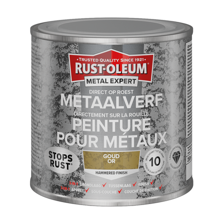 Rust-oleum 1071374 - hamerslag - goud - 250ml direct op roest - metaalverf | 1 stuks