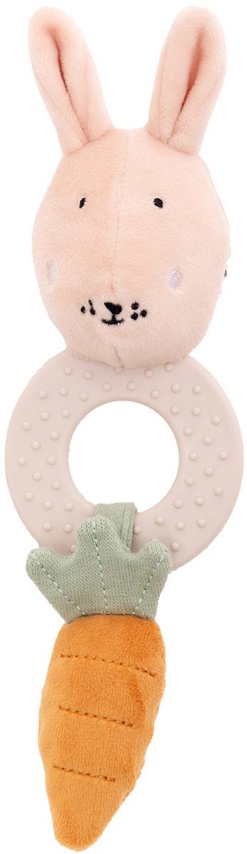 Trixie bijtspeeltje - mrs. rabbit - siliconen bijtring knisper - houten ring spiegel - 3m+ - ideaal als geboortegeschenk