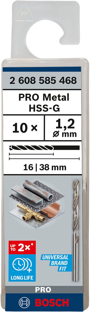 Bosch - metaalboren hss-g, standard 1,2 x 16 x 38 mm