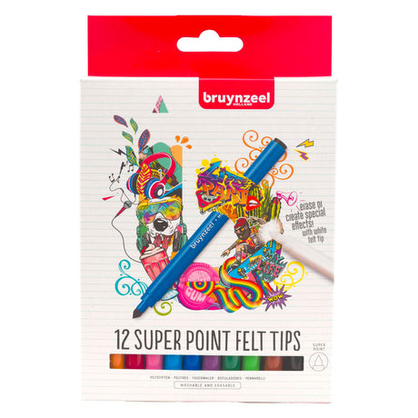 Bruynzeel super point viltstiftenset, 12 kleuren