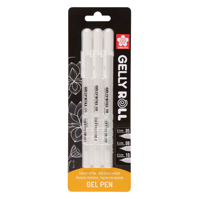 Sakura blisterkaart gelly roll 05, 08, 10 wit, 3 stuks
