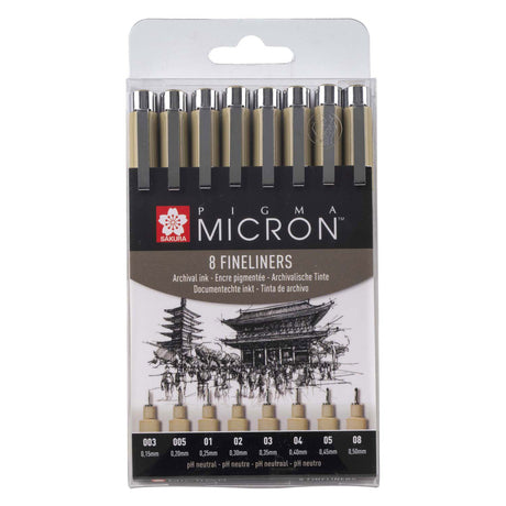 Sakura pigma micron etui 8 fineliners zwart
