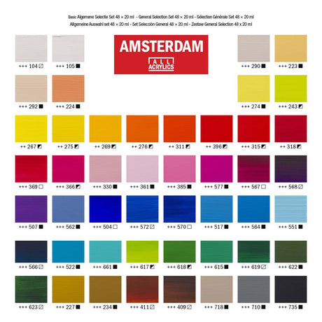 Bruynzeel amsterdam standard series acrylverf algemene selectie set 20ml, 48dlg.