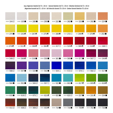 Bruynzeel amsterdam standard series acrylverf algemene selectie set 20ml, 72dlg.