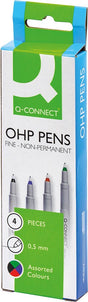 Q-connect ohp marker, non permanent, fijn, set van 4 stuks in geassorteerde kleuren